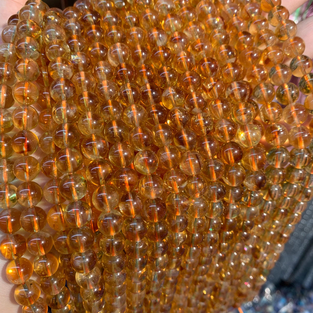 Natural Citrine Round Beads 5mm 6mm 7mm 8mm 9mm 10mm 11mm 12mm Smooth Beads Brazil Yellow Citrine Gemstone Loose Bead for Jewelry Making AAA