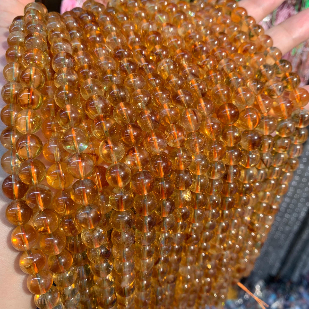 Natural Citrine Round Beads 5mm 6mm 7mm 8mm 9mm 10mm 11mm 12mm Smooth Beads Brazil Yellow Citrine Gemstone Loose Bead for Jewelry Making AAA