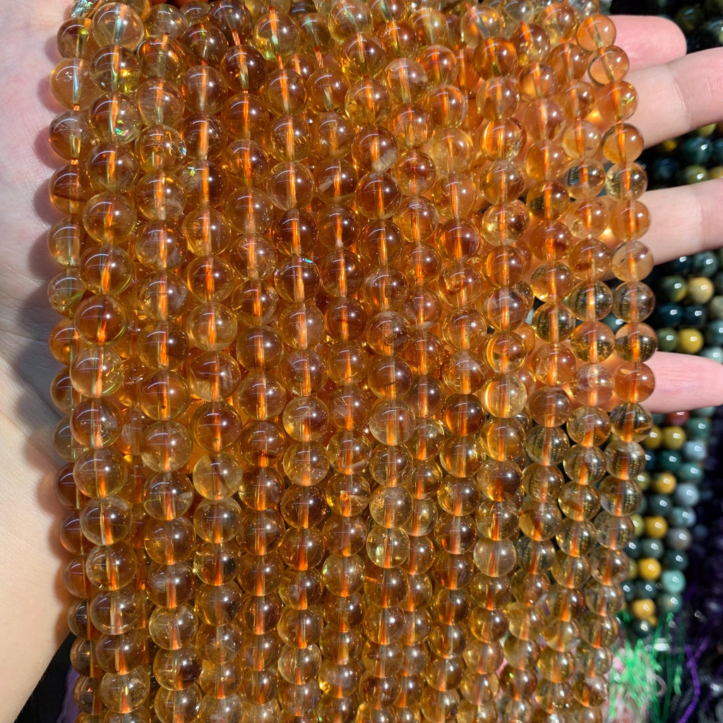 Natural Citrine Round Beads 5mm 6mm 7mm 8mm 9mm 10mm 11mm 12mm Smooth Beads Brazil Yellow Citrine Gemstone Loose Bead for Jewelry Making AAA