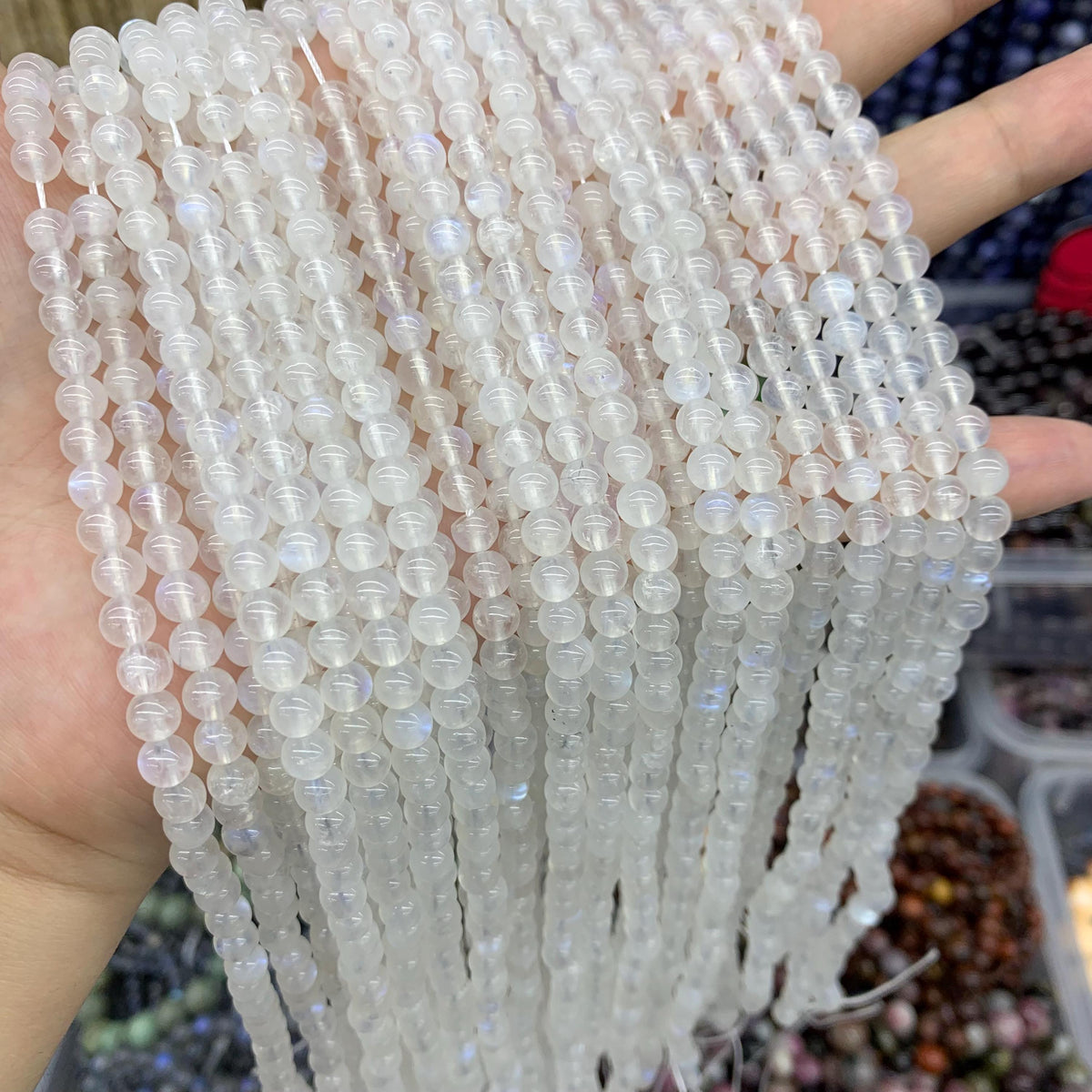 AAA Rainbow Moonstone Beads with Blue Flash, Gemstone Beads (5mm-9mm)