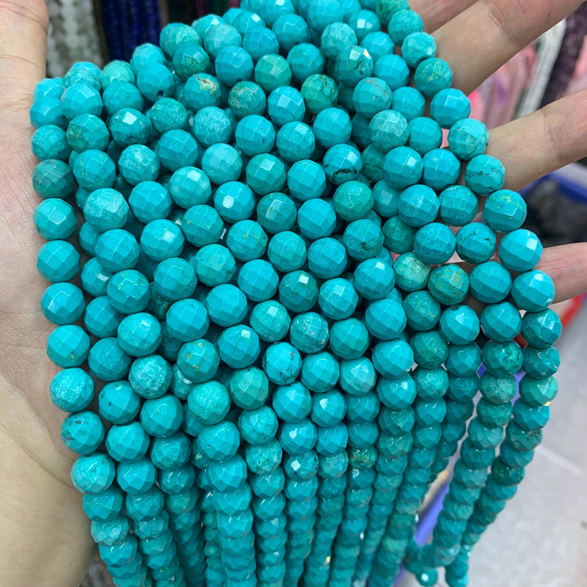 10mm Blue Turquoise Round Faceted Beads Blue Turquoise stone bead