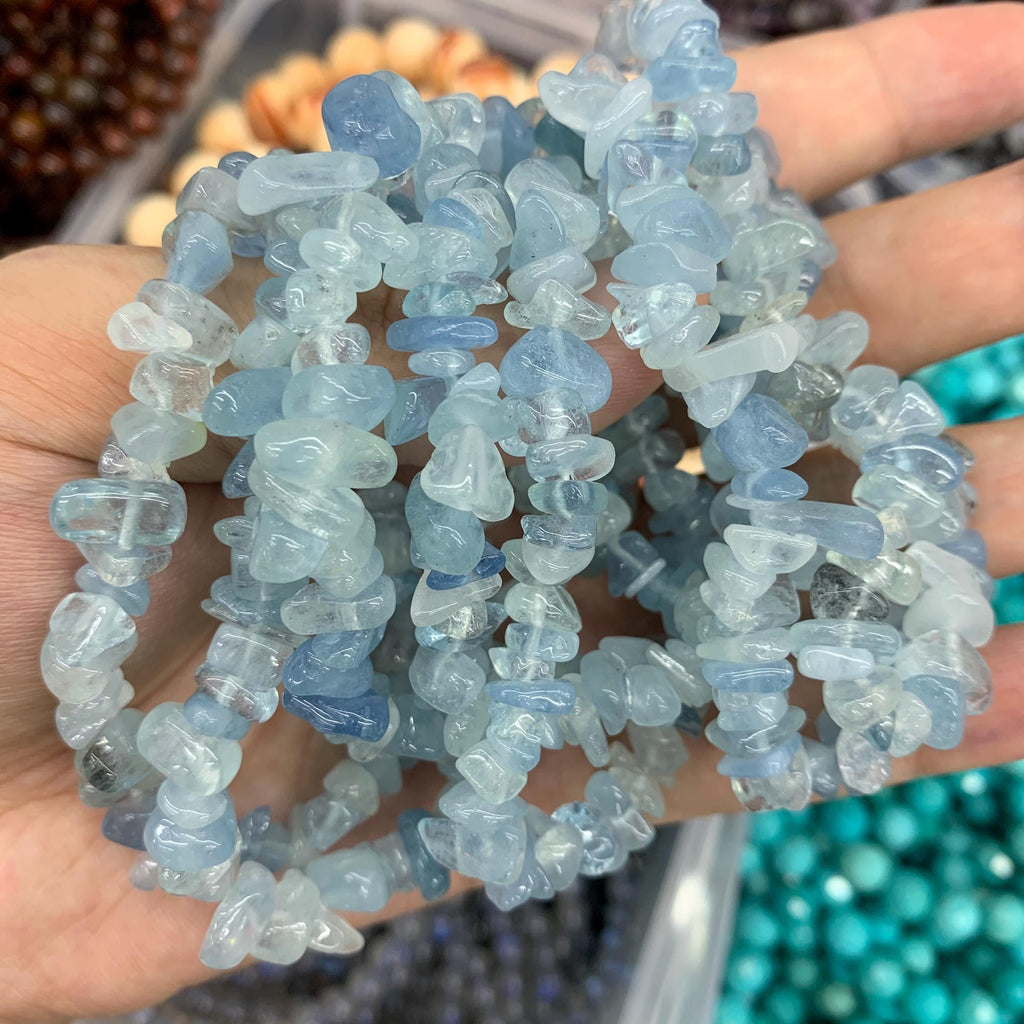 Natural Aquamarine Chip Bracelets Beads Blue Gemstone Loose Bead