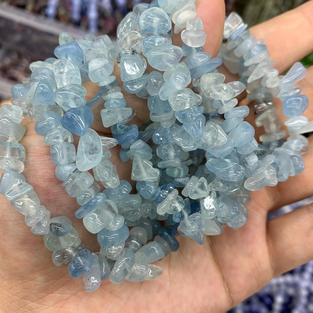 Natural Aquamarine Chip Bracelets Beads Blue Gemstone Loose Bead