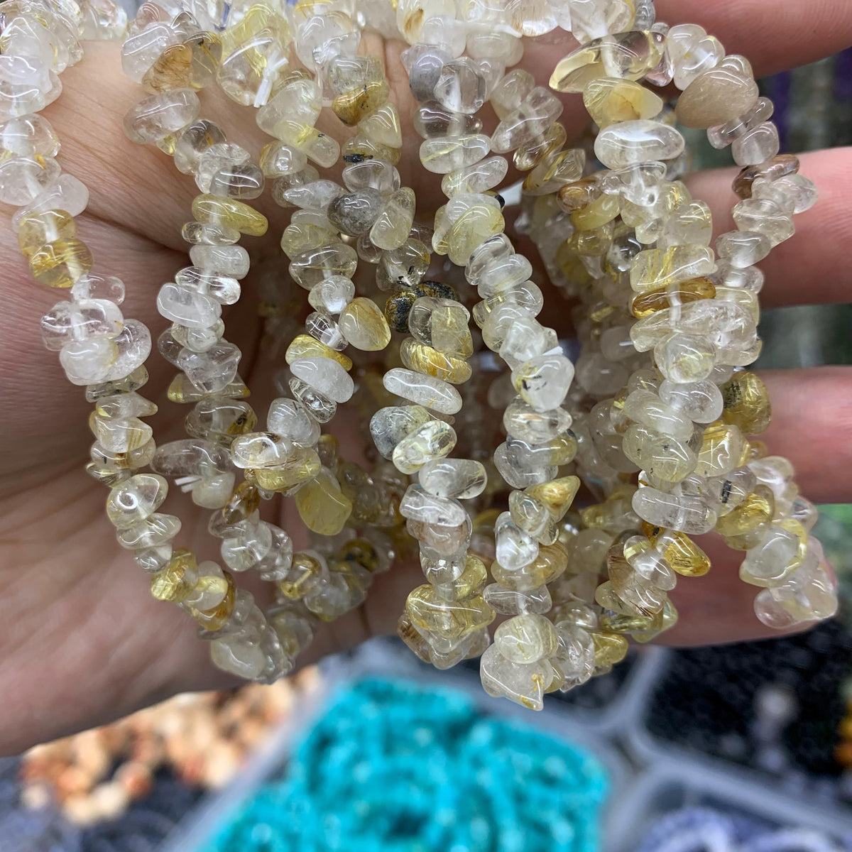 Natural Golden Rutilated Quartz Chip Bracelet Gemstones Semi-precious stone Loose Beads