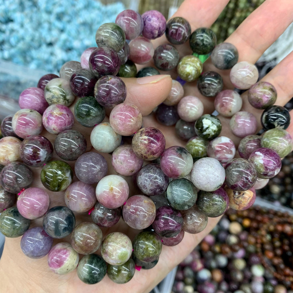 Natura Tourmaline Round Bracelet 6mm 9mm 12mm Multi Color Tourmaline Gemstones Loose Bead for Jewelry Making Strand AAA