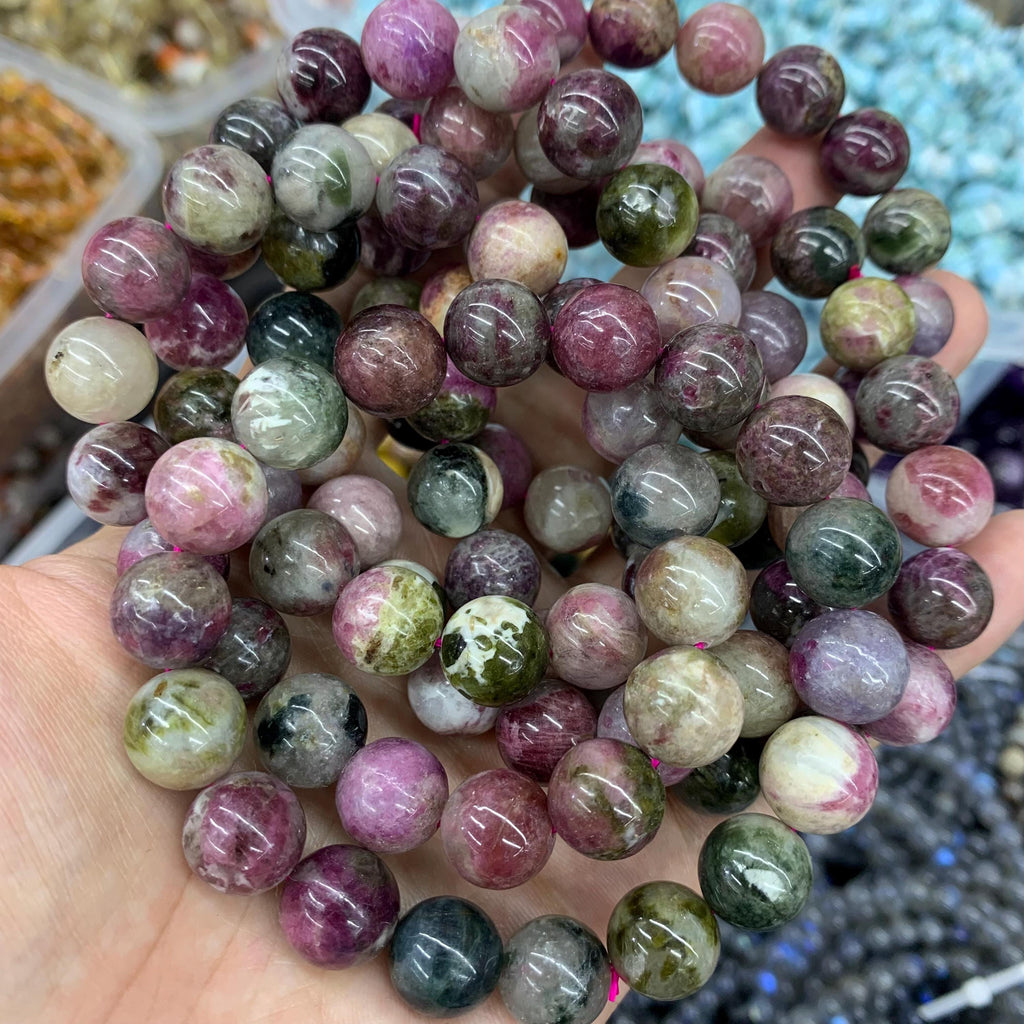 Natura Tourmaline Round Bracelet 6mm 9mm 12mm Multi Color Tourmaline Gemstones Loose Bead for Jewelry Making Strand AAA