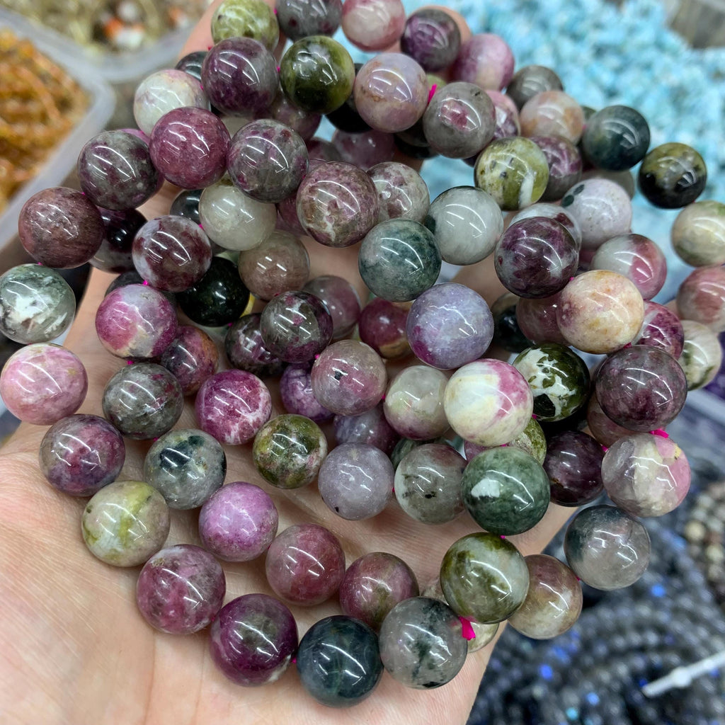 Natura Tourmaline Round Bracelet 6mm 9mm 12mm Multi Color Tourmaline Gemstones Loose Bead for Jewelry Making Strand AAA