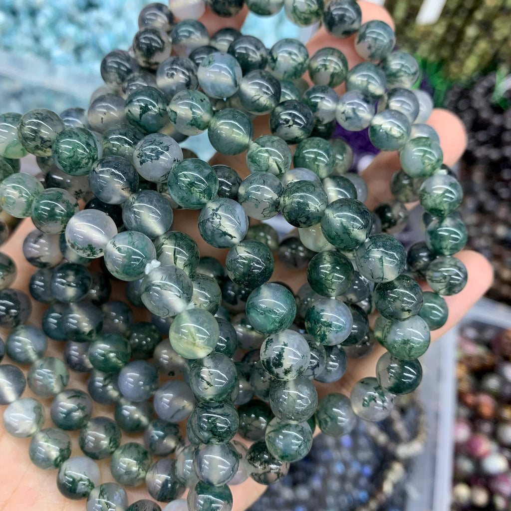 Natural Clear Moss Agate 8mm Bracelet Gemstone Round Loose Green Moss Agate Bead for Jewelry DIY Making Garde AAA