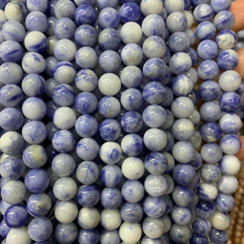 Natural Blue Ceramic Round Beads, Blue and White Porcelain Beads 10mm Gemstone  Lace Bead 15.5 Inch Strand AAA for DIY Jewelry