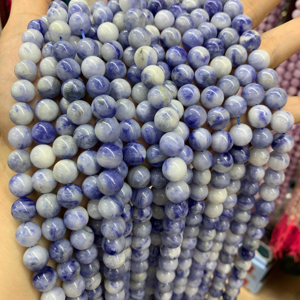 Natural Blue Ceramic Round Beads, Blue and White Porcelain Beads 10mm Gemstone  Lace Bead 15.5 Inch Strand AAA for DIY Jewelry