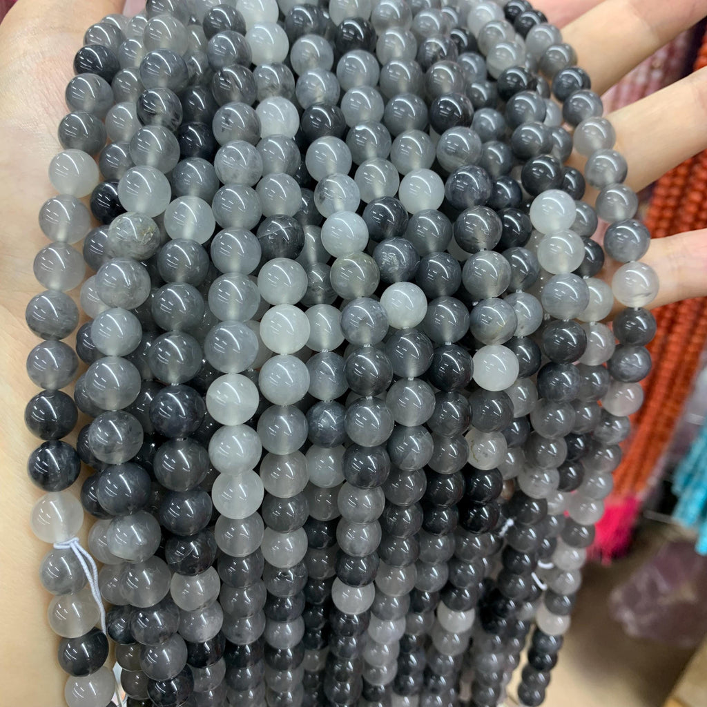 Natural Cloud Quartz Round Beads, Gray Cloudy Crystal Beads 6mm 8mm Gemstone Round Beads 15.5 Inch Strand for DIY Jewelry Making