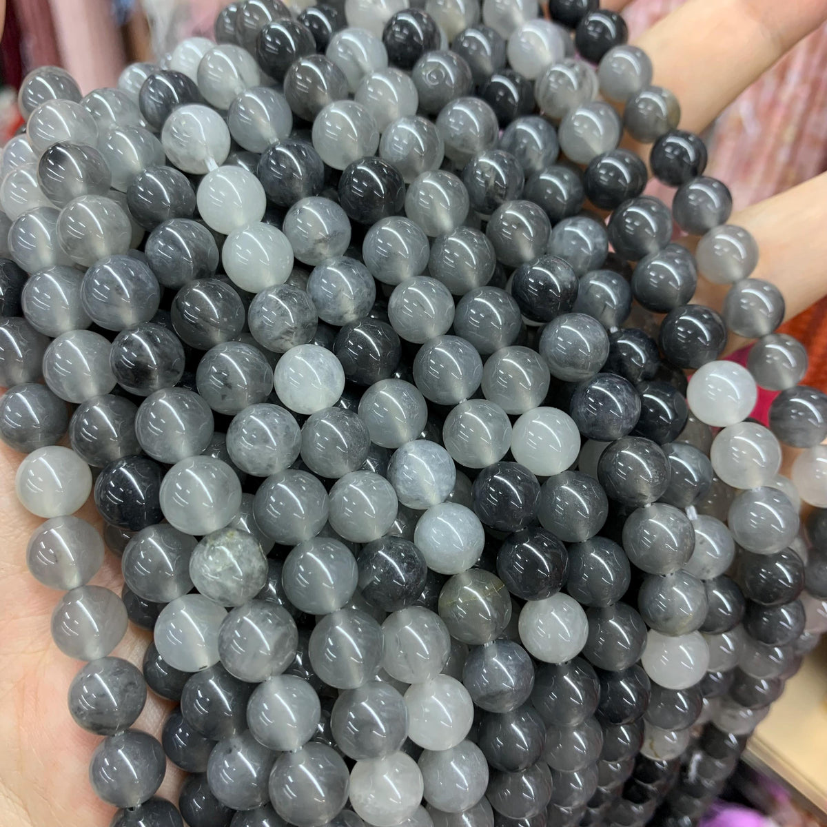 Natural Cloud Quartz Round Beads, Gray Cloudy Crystal Beads 6mm 8mm Gemstone Round Beads 15.5 Inch Strand for DIY Jewelry Making