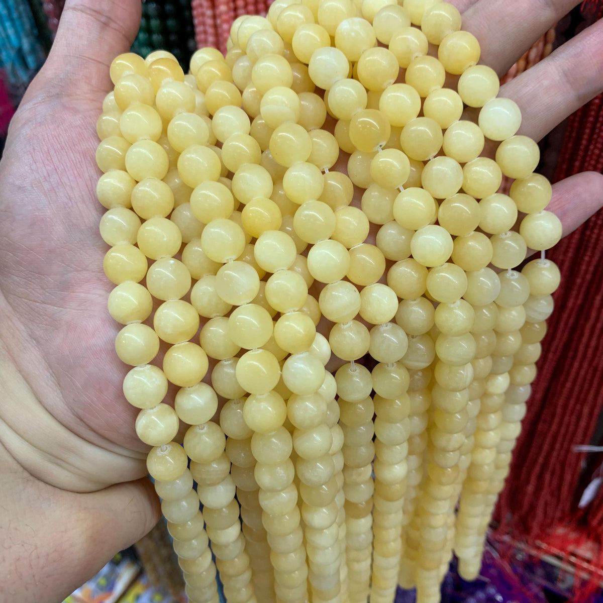 Natural Yellow Jade Beads Round Shape 6mm 8mm 10mm Gemstone Loose Bead for Jewelry Bracelet DIY Making Strand 15.5" Garde AAA
