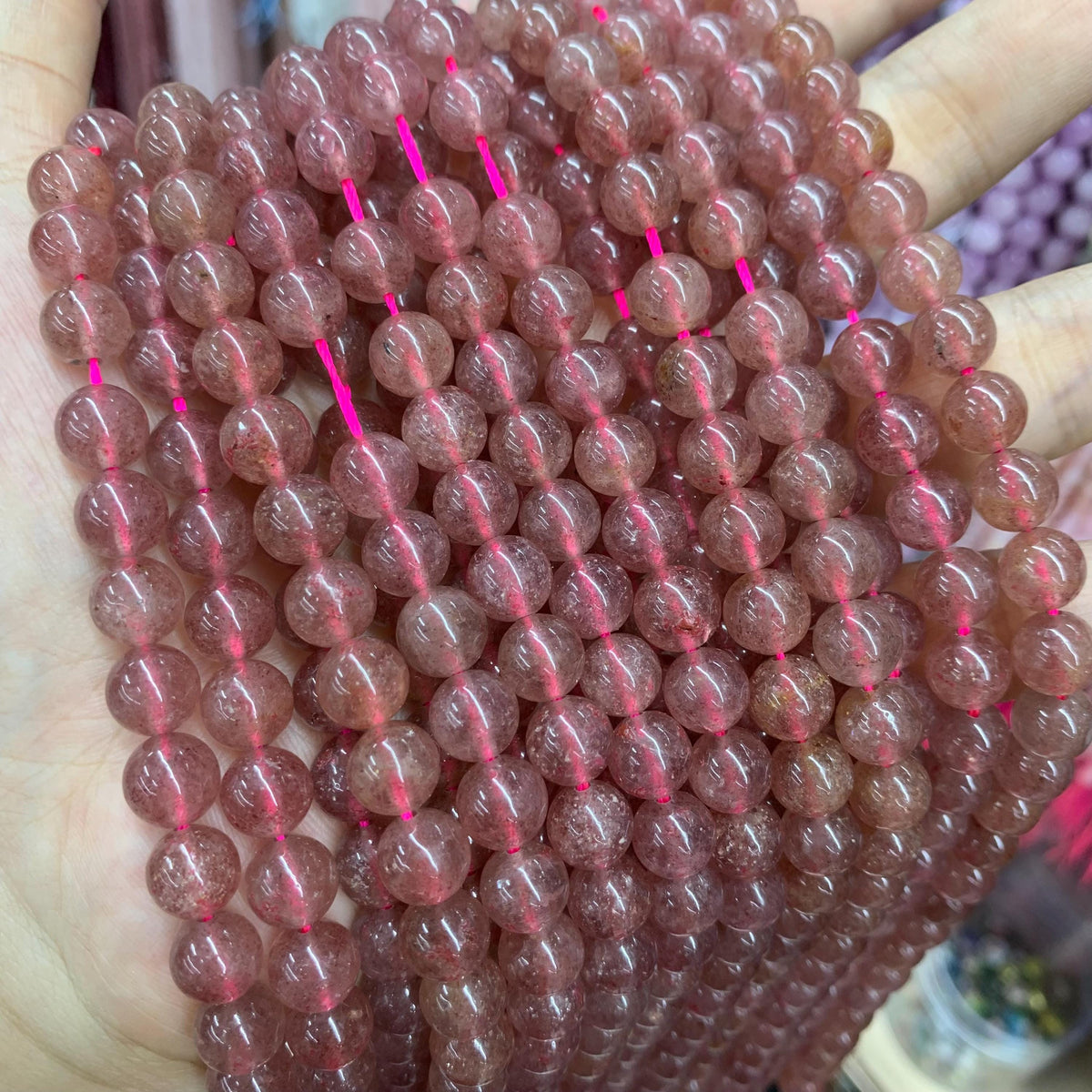 Strawberry Quartz Beads 6-10mm, Round Gemstone Strand 15.5”