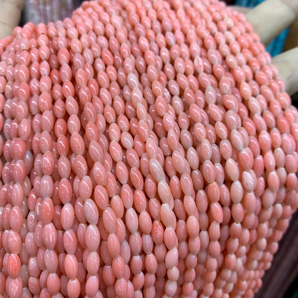 Pink Coral Rice Shape Beads 4*8mm Gemstone Rice Shape 4*8mm Loose Pink Gemstone Pink Semi Precious Beads for Jewelry DIY Making Strand 15.5"