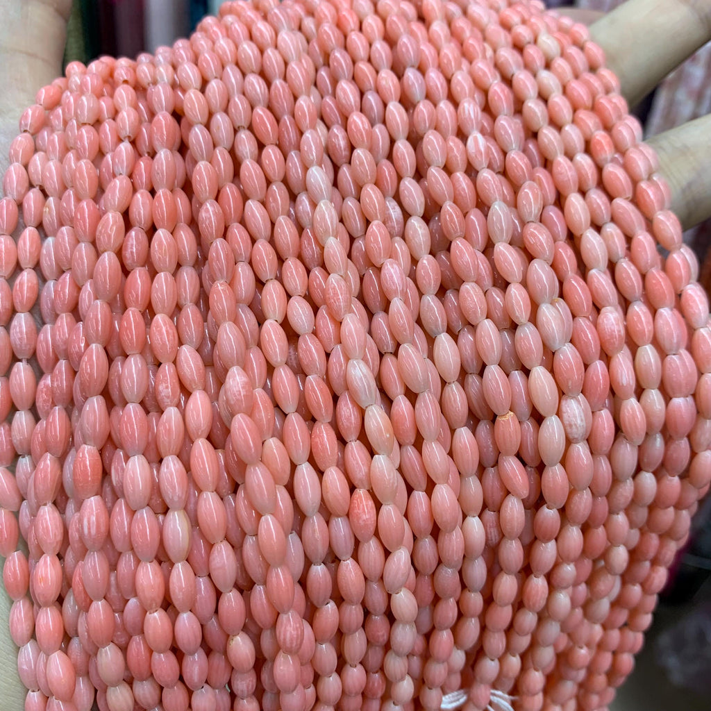 Pink Coral Rice Shape Beads 4*8mm Gemstone Rice Shape 4*8mm Loose Pink Gemstone Pink Semi Precious Beads for Jewelry DIY Making Strand 15.5"