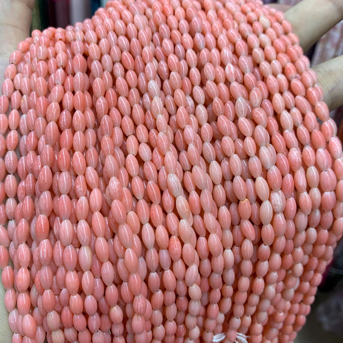 Pink Coral Rice Shape Beads 4*8mm Gemstone Rice Shape 4*8mm Loose Pink Gemstone Pink Semi Precious Beads for Jewelry DIY Making Strand 15.5"