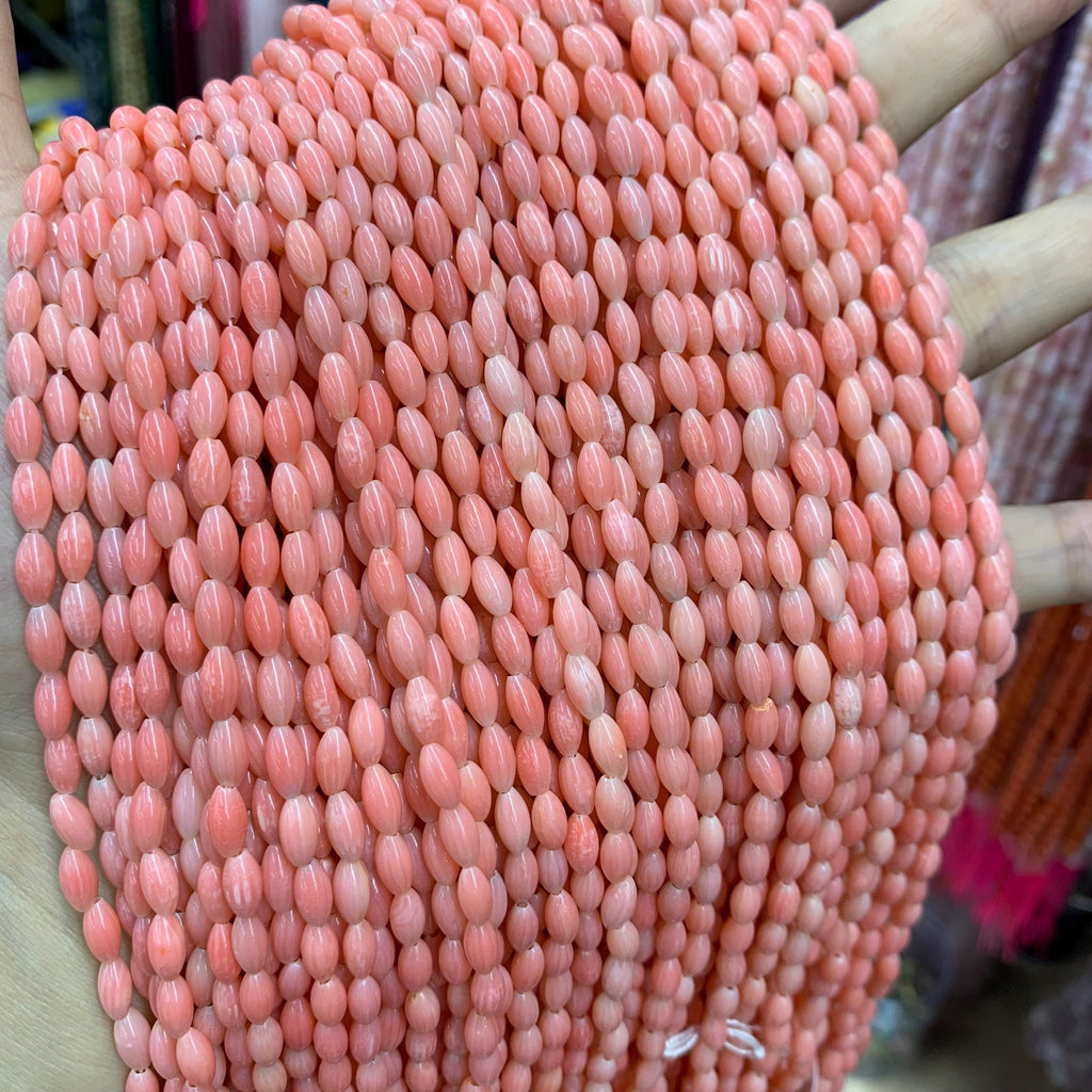 Pink Coral Rice Shape Beads 4*8mm Gemstone Rice Shape 4*8mm Loose Pink Gemstone Pink Semi Precious Beads for Jewelry DIY Making Strand 15.5"