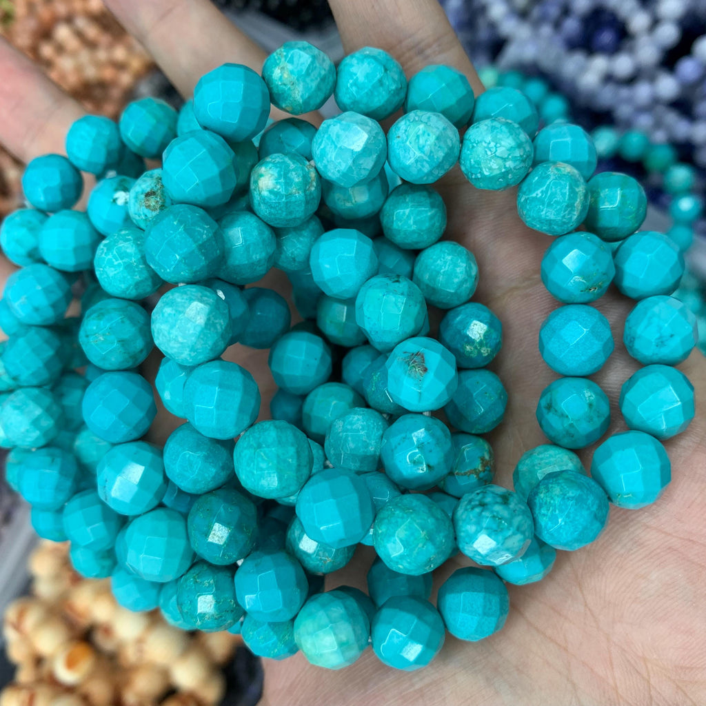 10mm Blue Turquoise Round Faceted Bracelet Blue Turquoise stone bead