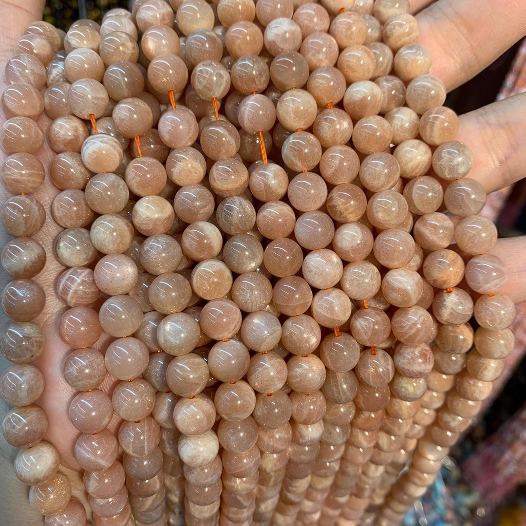 Natural Moonstone Beads 8mm Moonstone Orange Gemstone Loose Beads for Jewelry Making Grade AAA 15.5 Inch Strand