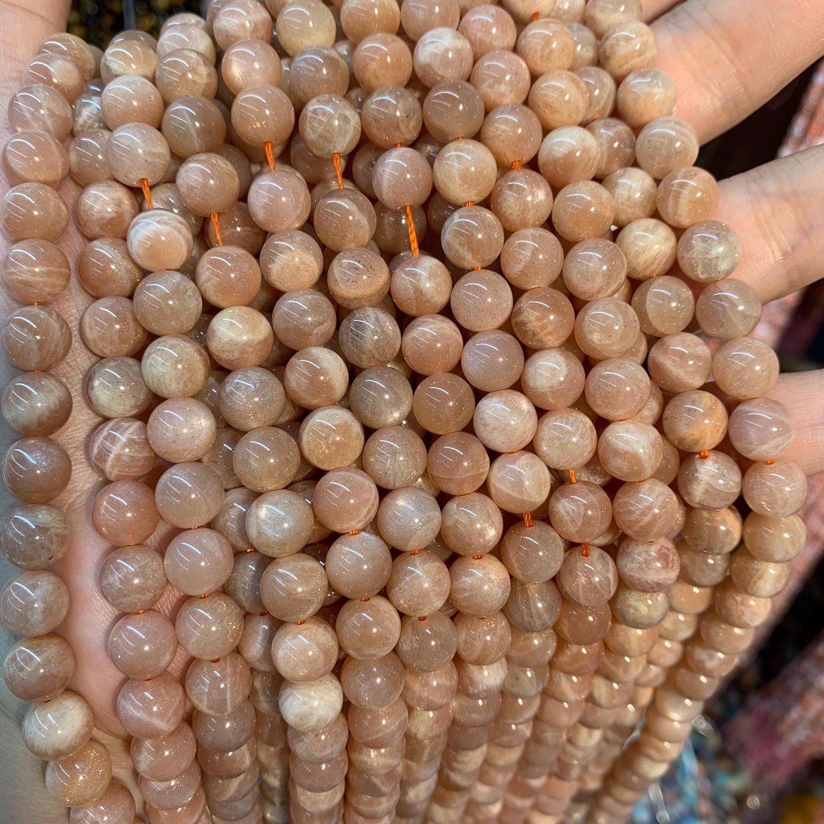 Natural Moonstone Beads 8mm Moonstone Orange Gemstone Loose Beads for Jewelry Making Grade AAA 15.5 Inch Strand