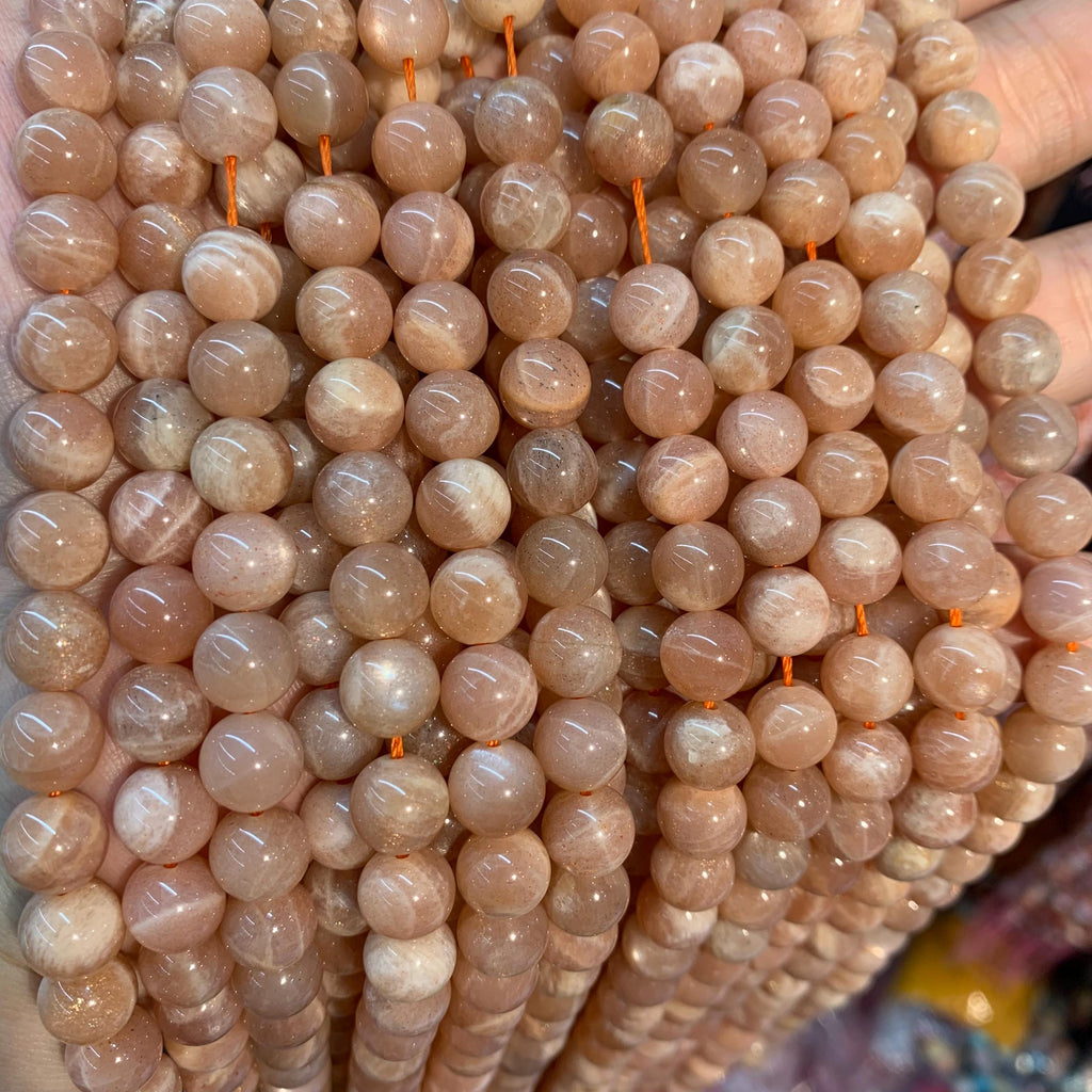 Natural Moonstone Beads 8mm Moonstone Orange Gemstone Loose Beads for Jewelry Making Grade AAA 15.5 Inch Strand