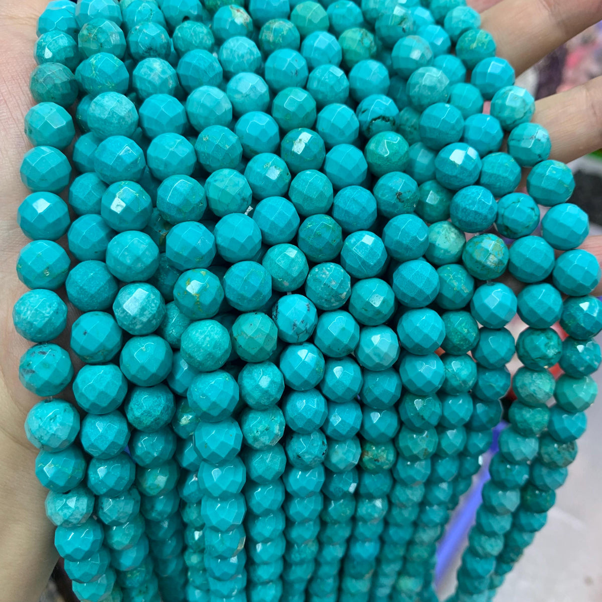 10mm Blue Turquoise Round Faceted Beads Blue Turquoise stone bead
