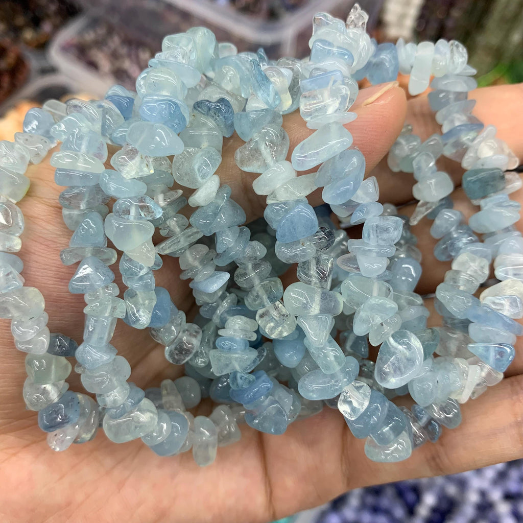 Natural Aquamarine Chip Bracelets Beads Blue Gemstone Loose Bead
