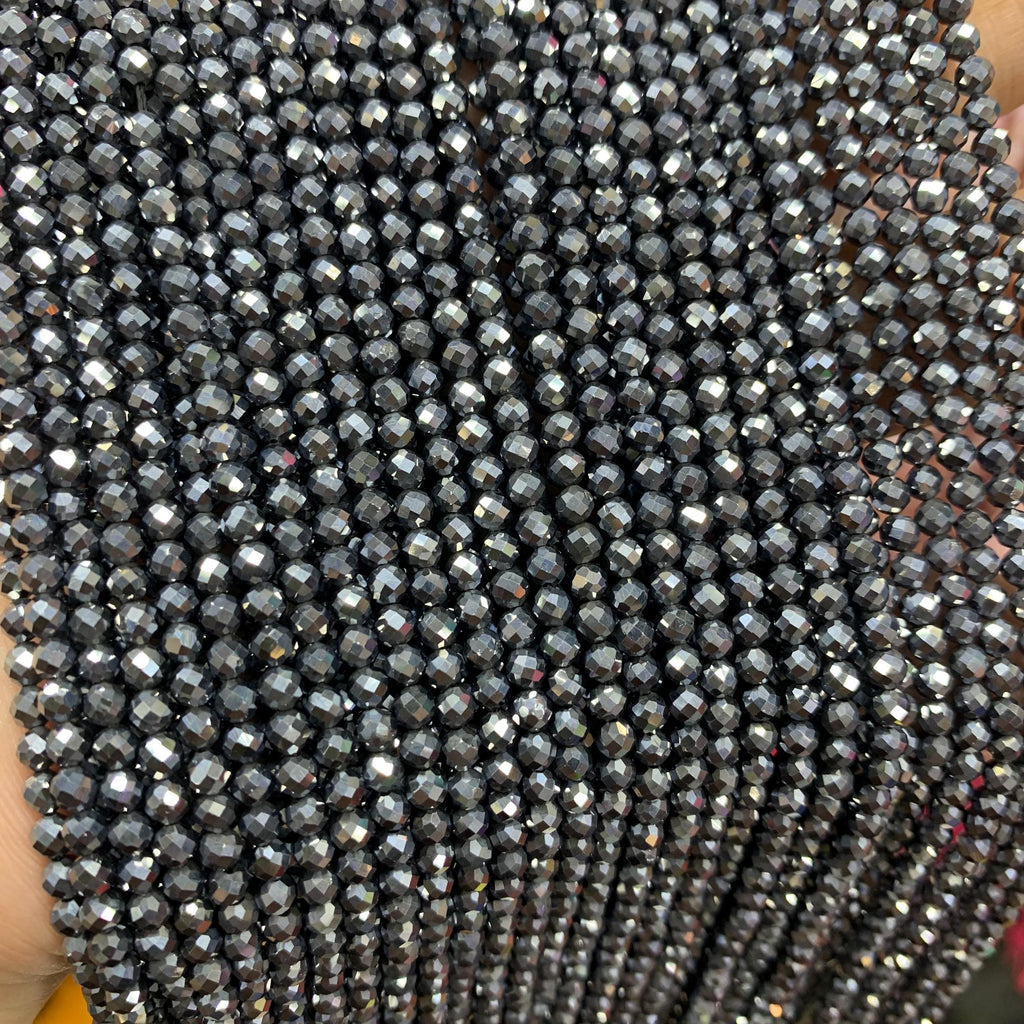Natural Terahertz Faceted Bead 3mm Energy Silver TeraHertz Gemstone Bead Loose Terahertz Stone Beads 15.5 Inch AAA