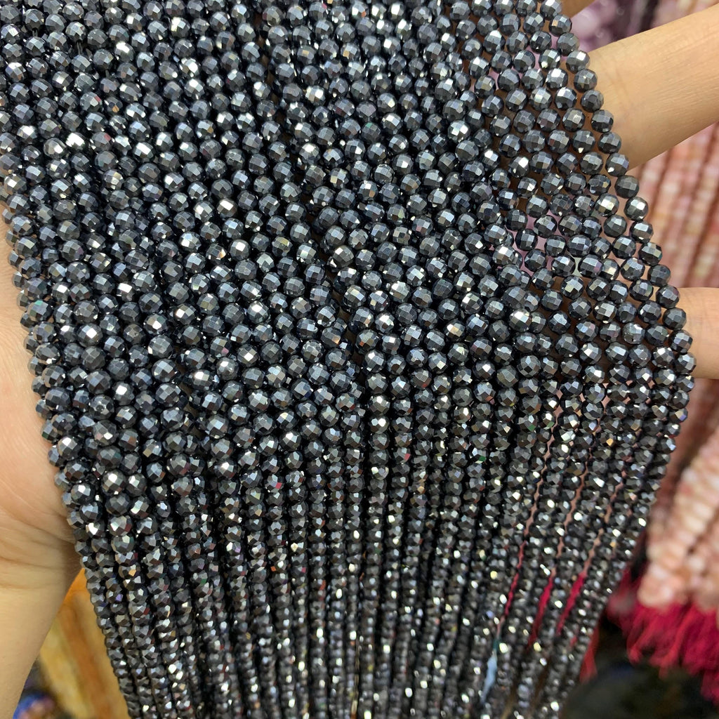 Natural Terahertz Faceted Bead 3mm Energy Silver TeraHertz Gemstone Bead Loose Terahertz Stone Beads 15.5 Inch AAA