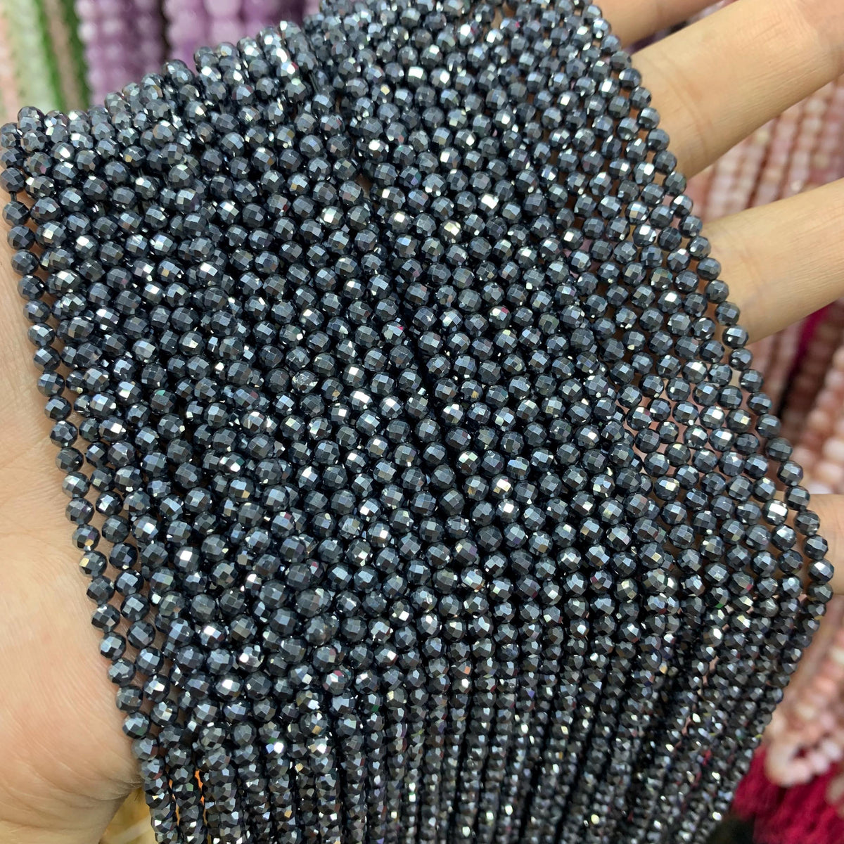 Natural Terahertz Faceted Bead 3mm Energy Silver TeraHertz Gemstone Bead Loose Terahertz Stone Beads 15.5 Inch AAA