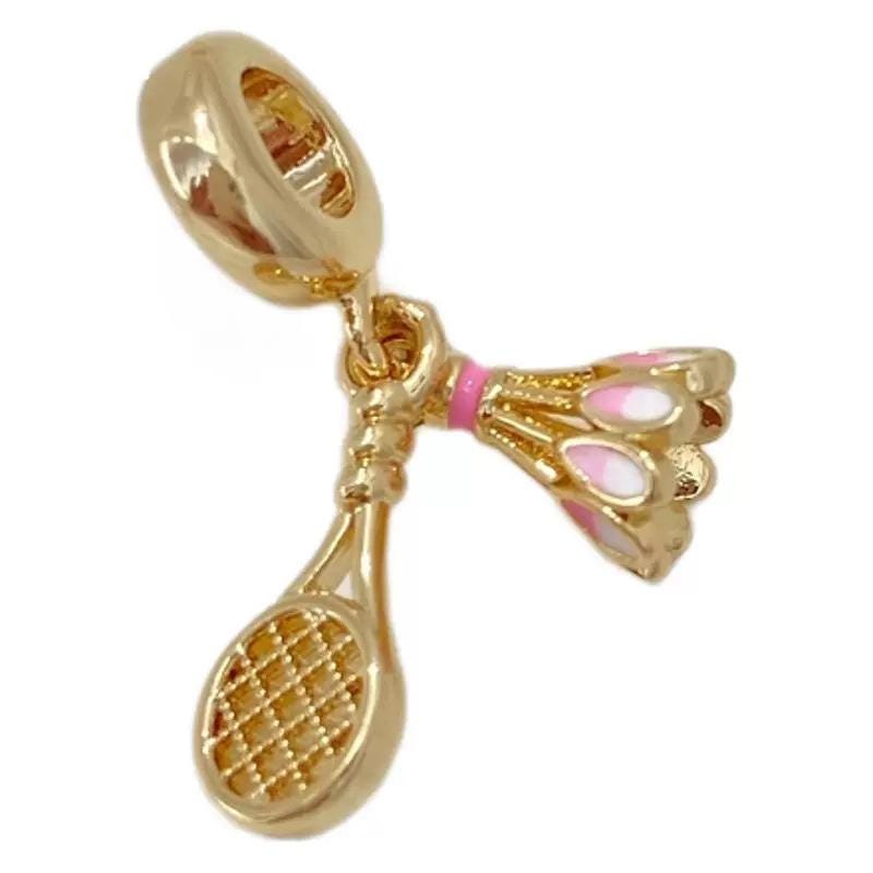 18K Gold Enamel Badminton Pendant, Badminton Shape Pendant Gifts DIY for Women Christmas Charms Pendant for Bracelet  (No Chain)