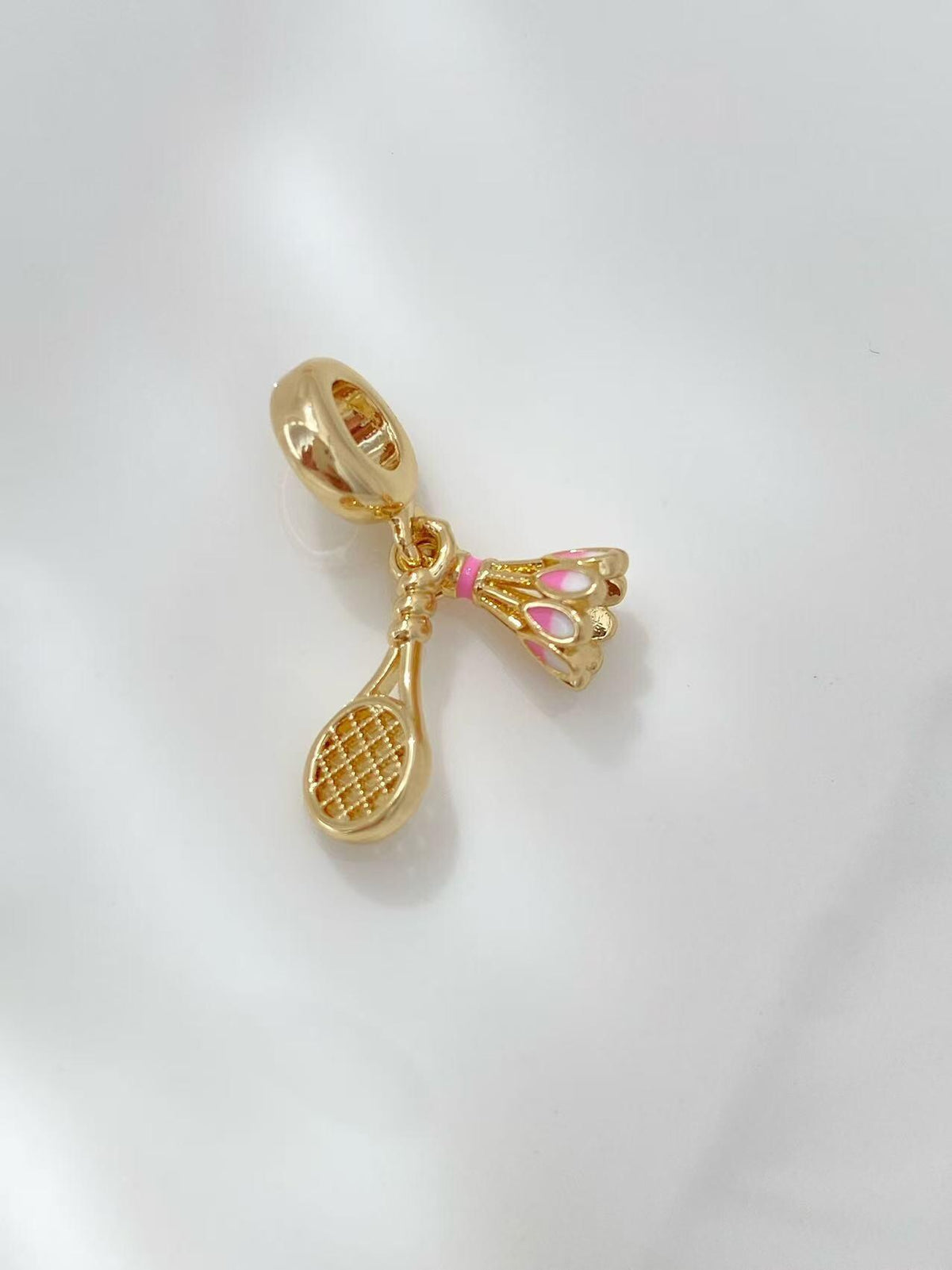 18K Gold Enamel Badminton Pendant, Badminton Shape Pendant Gifts DIY for Women Christmas Charms Pendant for Bracelet  (No Chain)