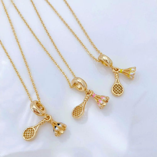 18K Gold Enamel Badminton Pendant, Badminton Shape Pendant Gifts DIY for Women Christmas Charms Pendant for Bracelet  (No Chain)
