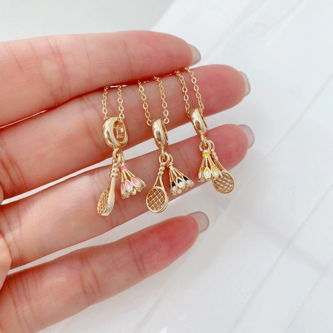 18K Gold Enamel Badminton Pendant, Badminton Shape Pendant Gifts DIY for Women Christmas Charms Pendant for Bracelet  (No Chain)