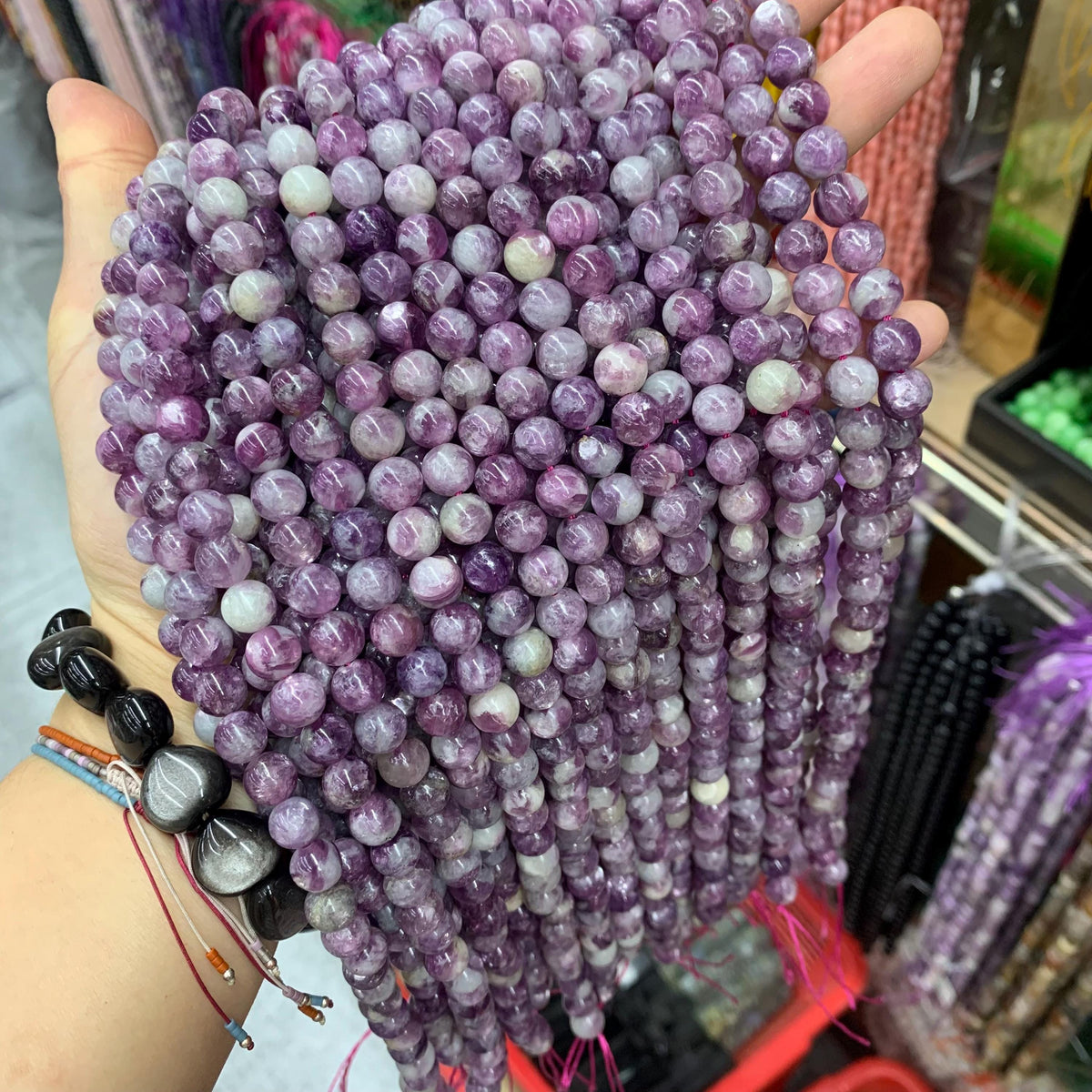 Natural Purple Mica Bead Purple Lepidolite beads 6mm 8mm 10mm 12mm Gemstone Round PurpleBeads Lace Bead 15.5 Inch Strand AAA