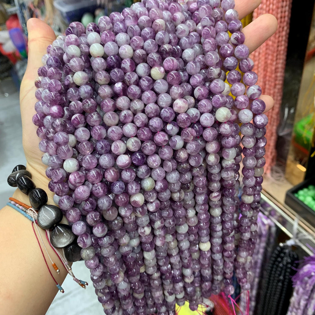 Natural Purple Mica Bead Purple Lepidolite beads 6mm 8mm 10mm 12mm Gemstone Round PurpleBeads Lace Bead 15.5 Inch Strand AAA