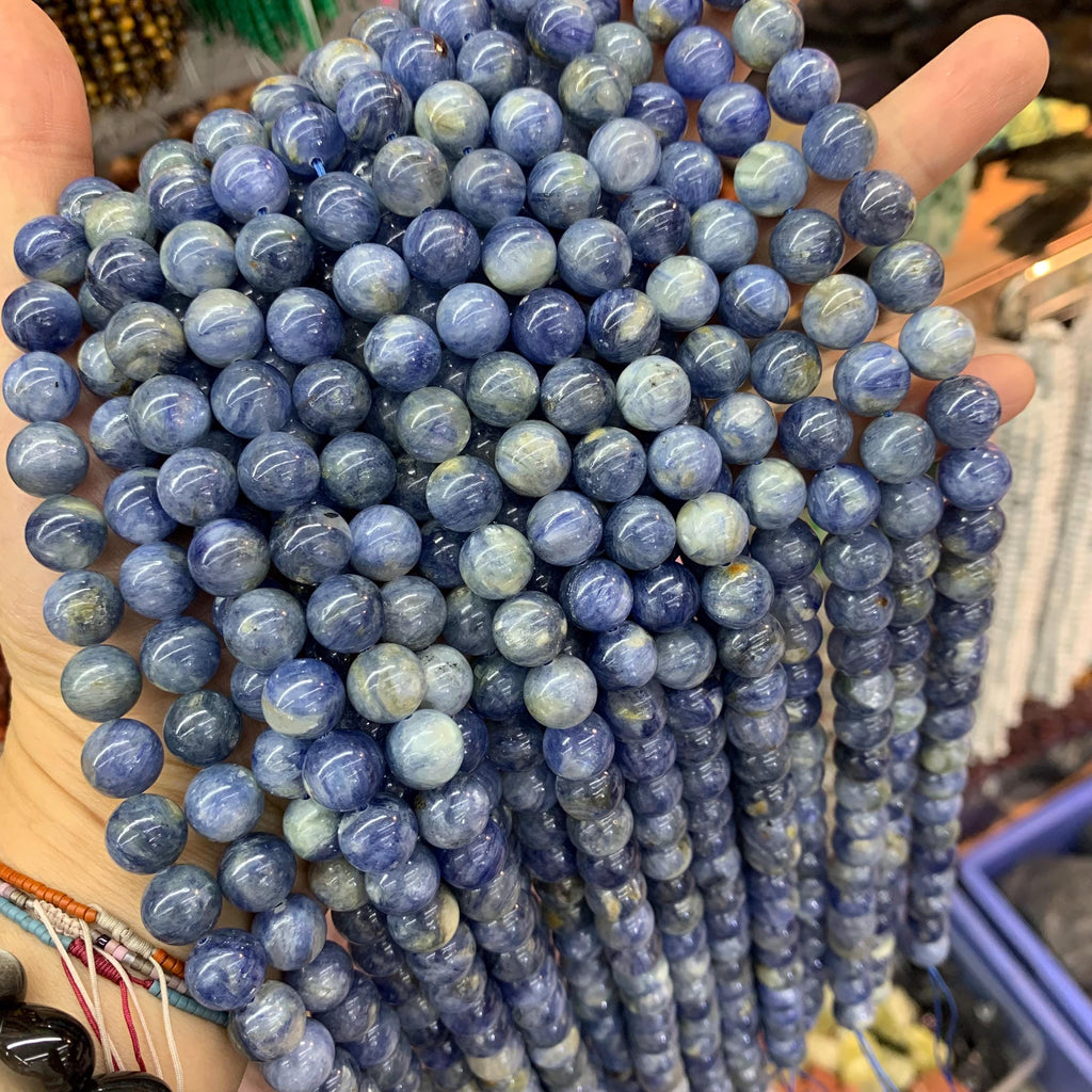 Natural Blue Kyanite Bead, Blue Kyanite Round Beads 6mm 10mm Blue Round GemStone 15.5 Inch Strand AAA