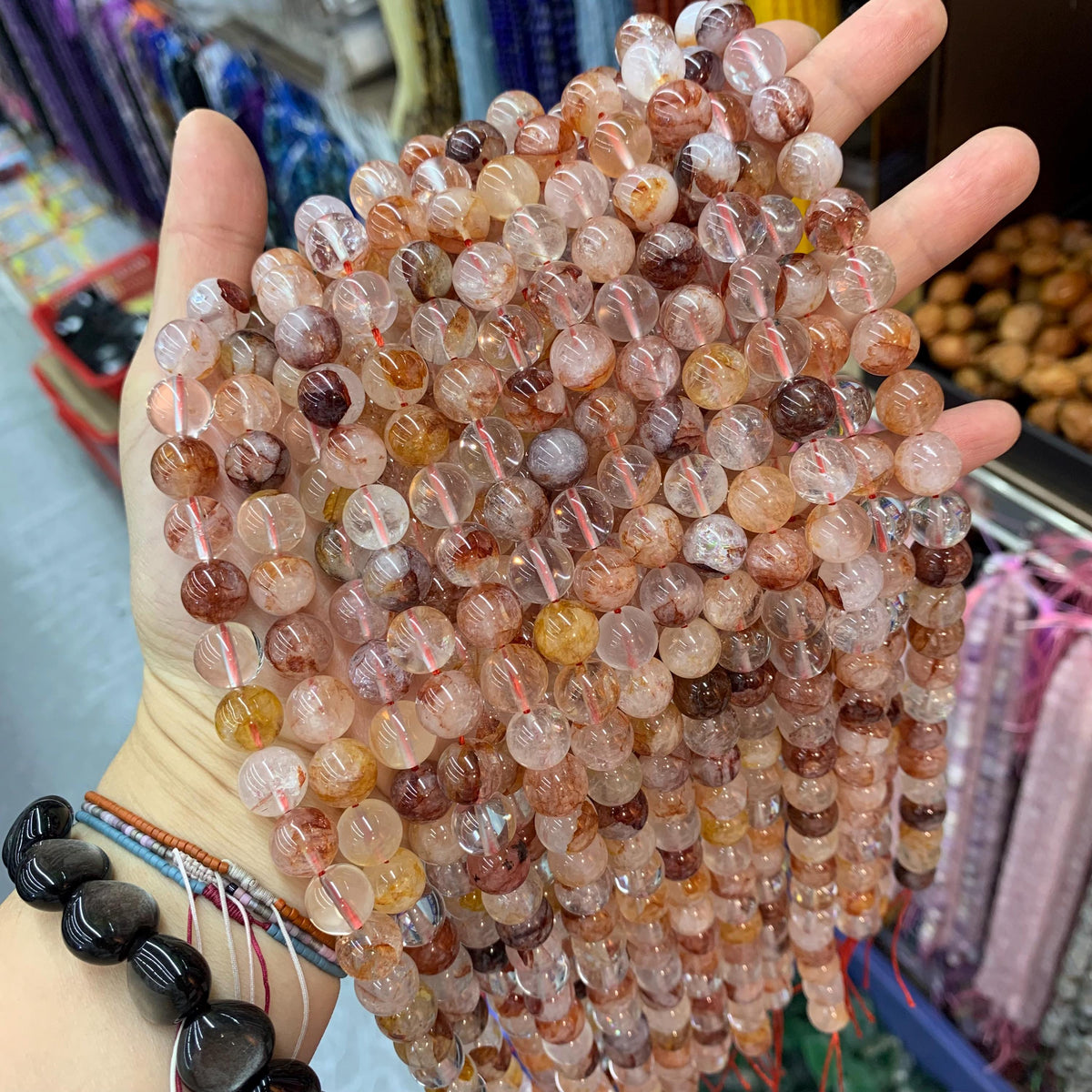 Natural Red Ferruginous Harlequin Red Healer Hematoid Hematite Quartz 10MM 12MM Round Beads Loose Bead 15.5 Inch Strand AAA