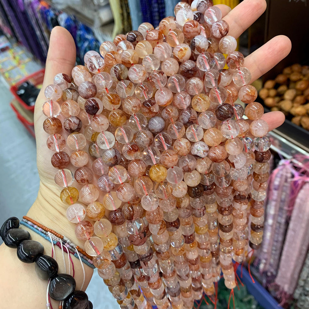 Natural Red Ferruginous Harlequin Red Healer Hematoid Hematite Quartz 10MM 12MM Round Beads Loose Bead 15.5 Inch Strand AAA