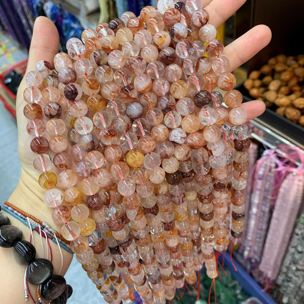 Natural Red Ferruginous Harlequin Red Healer Hematoid Hematite Quartz 10MM 12MM Round Beads Loose Bead 15.5 Inch Strand AAA