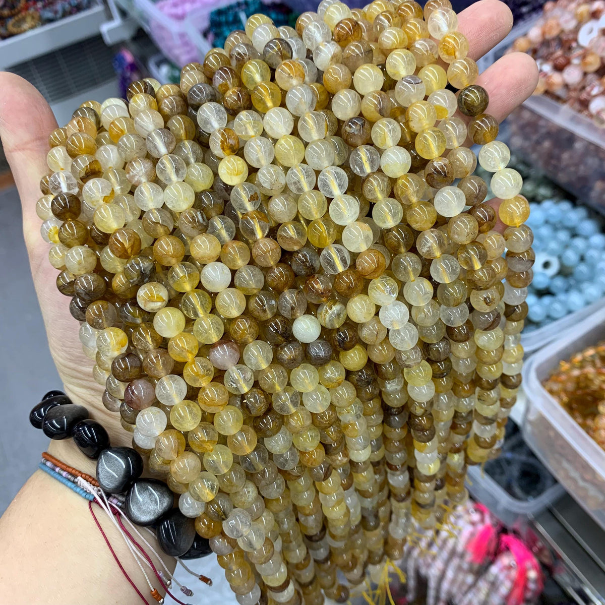 Natural Yellow Ferruginous Harlequin Yellow Hematoid Hematite Quartz 6MM 8MM Round Beads Loose Bead 15.5 Inch Strand AAA