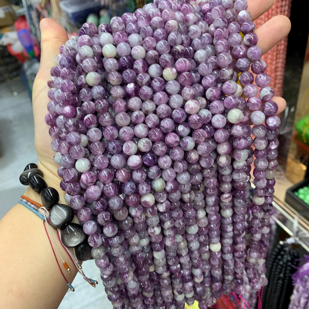 Natural Purple Mica Bead Purple Lepidolite beads 6mm 8mm 10mm 12mm Gemstone Round PurpleBeads Lace Bead 15.5 Inch Strand AAA