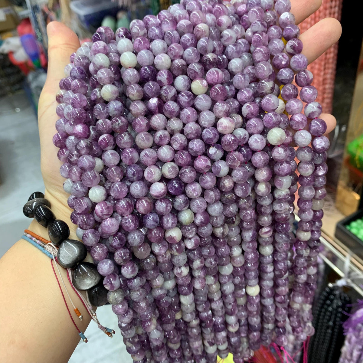Natural Purple Mica Bead Purple Lepidolite beads 6mm 8mm 10mm 12mm Gemstone Round PurpleBeads Lace Bead 15.5 Inch Strand AAA