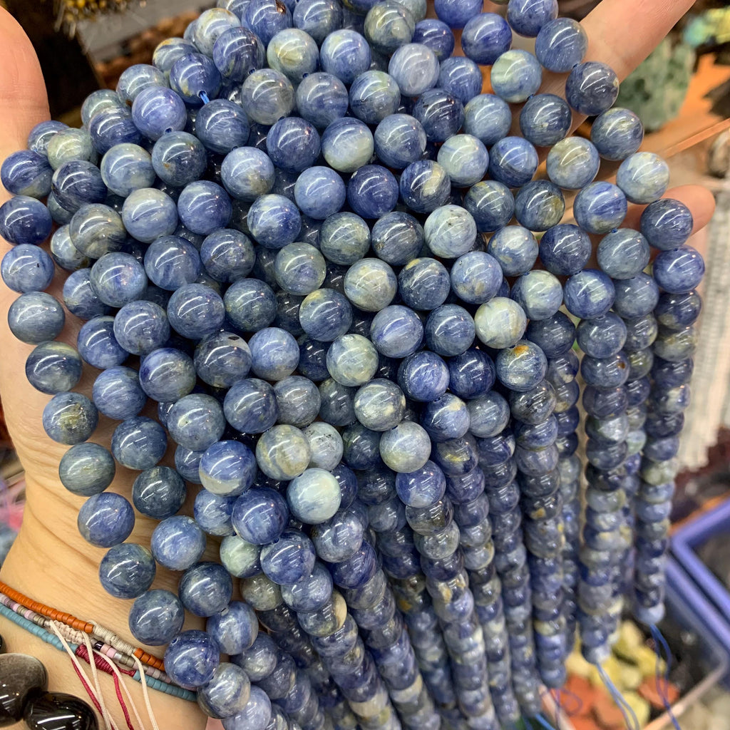 Natural Blue Kyanite Bead, Blue Kyanite Round Beads 6mm 10mm Blue Round GemStone 15.5 Inch Strand AAA