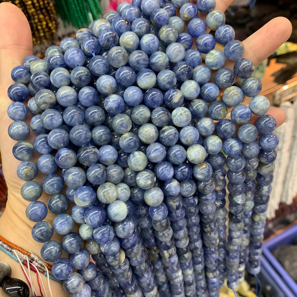 Natural Blue Kyanite Bead, Blue Kyanite Round Beads 6mm 10mm Blue Round GemStone 15.5 Inch Strand AAA