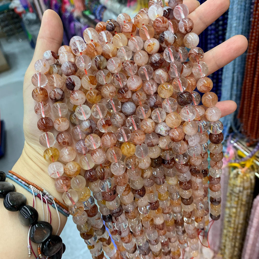 Natural Red Ferruginous Harlequin Red Healer Hematoid Hematite Quartz 10MM 12MM Round Beads Loose Bead 15.5 Inch Strand AAA