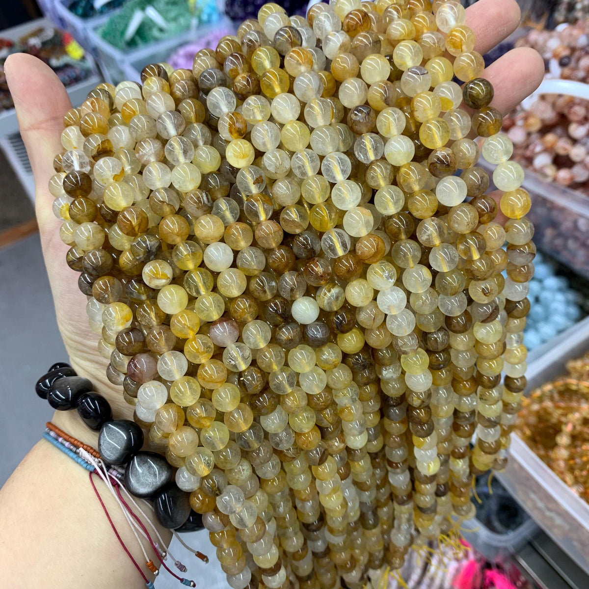 Natural Yellow Ferruginous Harlequin Yellow Hematoid Hematite Quartz 6MM 8MM Round Beads Loose Bead 15.5 Inch Strand AAA
