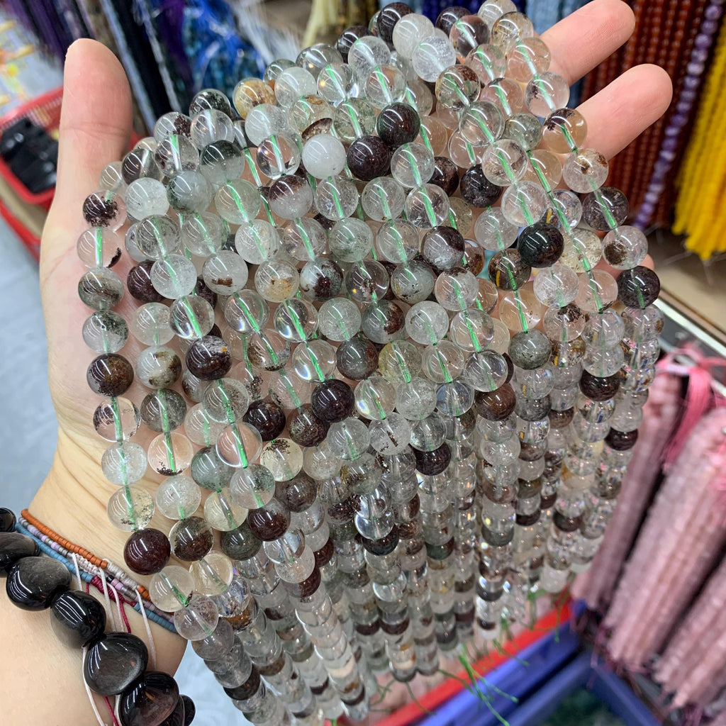 Natural Green Garden Quartz 10MM Round Beads Green Lodolite Quartz Green Phantom Quartz Loose Bead 15.5 Inch Strand AAA Phantom Quartz Beads
