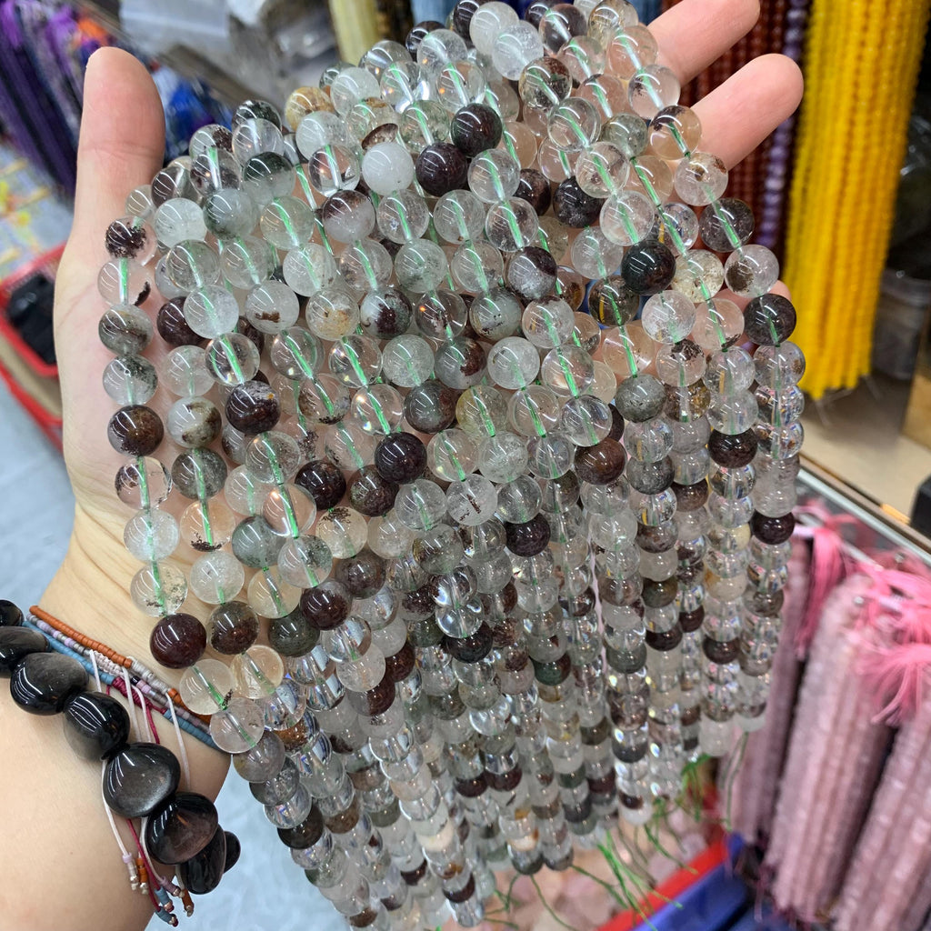 Natural Green Garden Quartz 10MM Round Beads Green Lodolite Quartz Green Phantom Quartz Loose Bead 15.5 Inch Strand AAA Phantom Quartz Beads